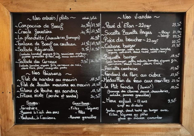 Restaurant-La Cabane-Villerslelac- Carte été 2023